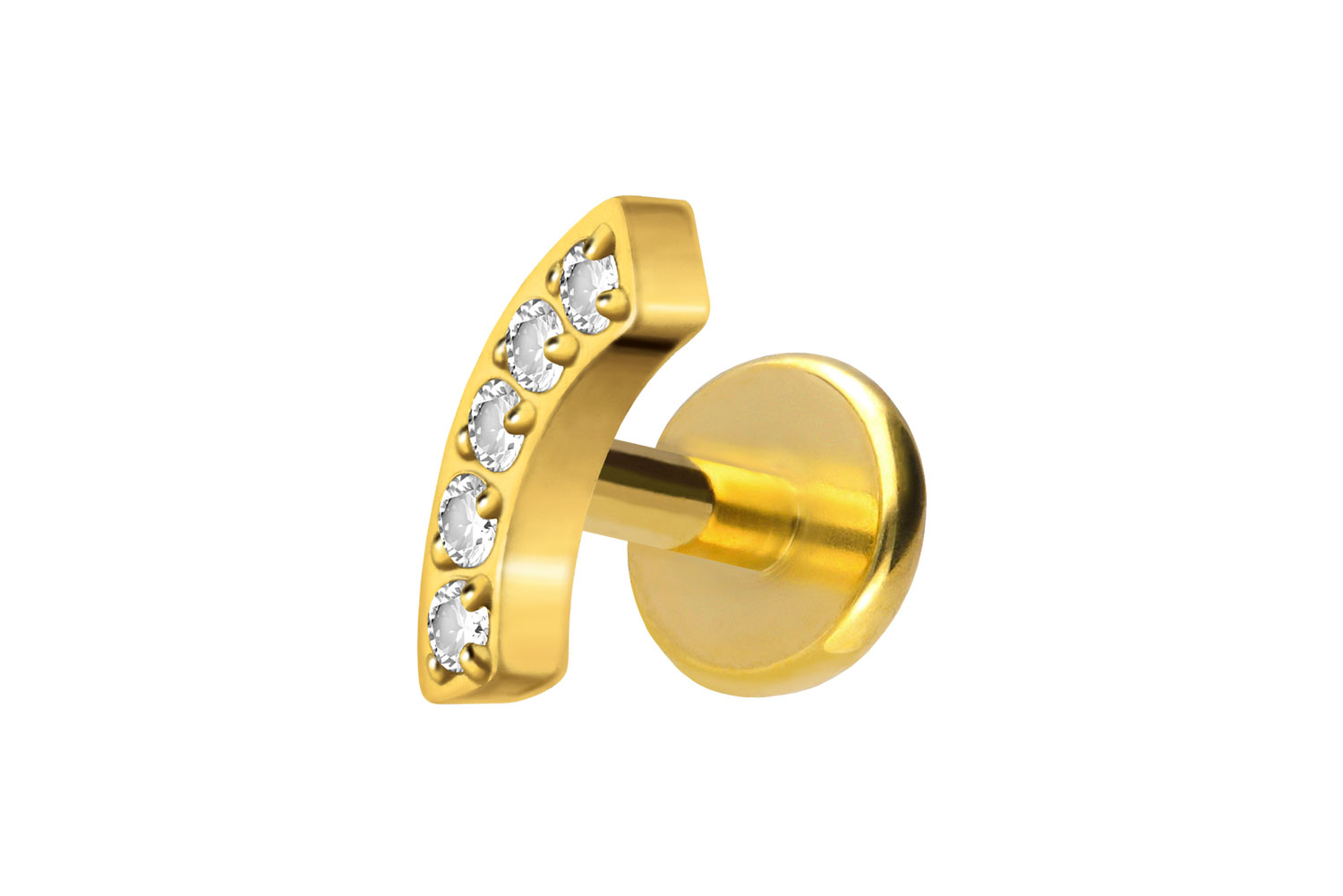 Titan Labret Piercing mit Push Fit BOGEN + 5 KRISTALLE